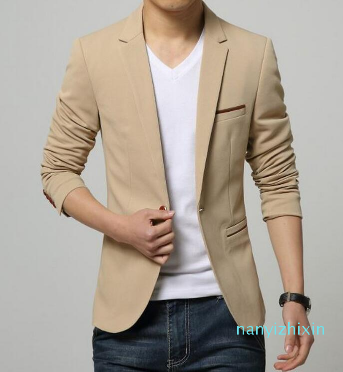 

Spring and Autumn New Mens slim fit fashion cotton blazer Suit Jacket Male blazers Mens coat Wedding dress, Beige