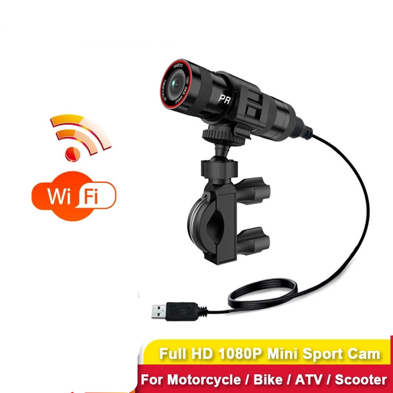 

Motorcycle Camera 1080P WiFi APP Control Mini Sports Dash Cam Outdoor for Bicycle/ATV Charging While Recording