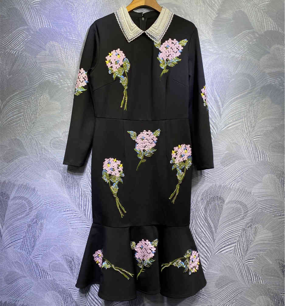 

Casual Dresses 2021 runways spring high floral quality embroidered long sleeves chic feminine stylish c798, The pictures
