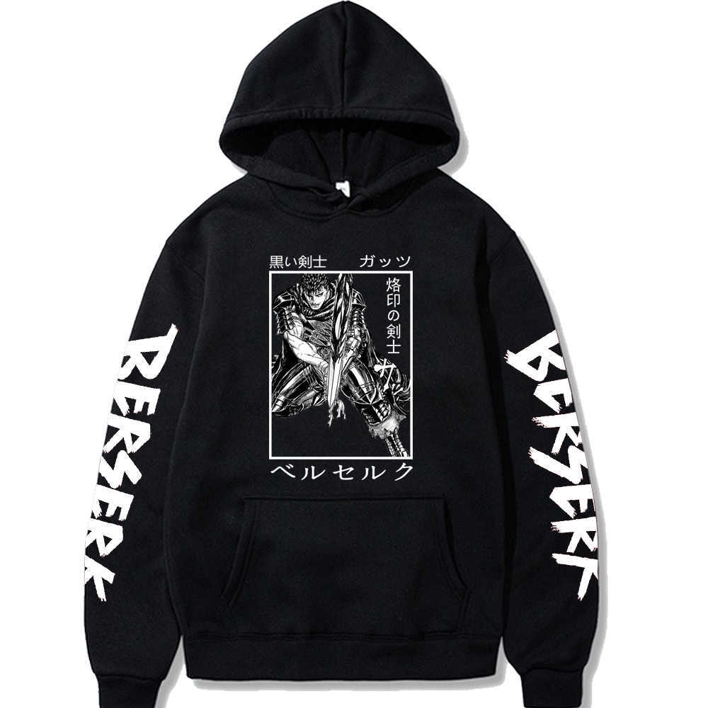 

Anime Berserk Hoodie Hot Harajuku Guts Print Hoodies Sweater Unisex Tops X0610, Black
