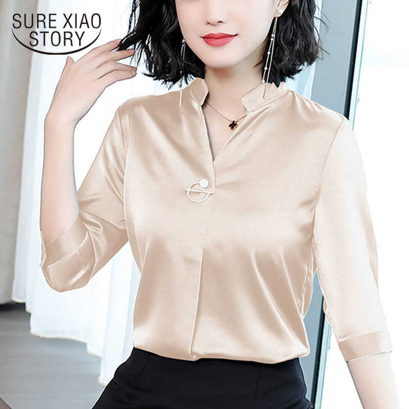 

Women's clothing plus size chiffon women blouse V-neck office harajuku blouse summer women shirts womens tops blouses 3052 50 210527, Apricot