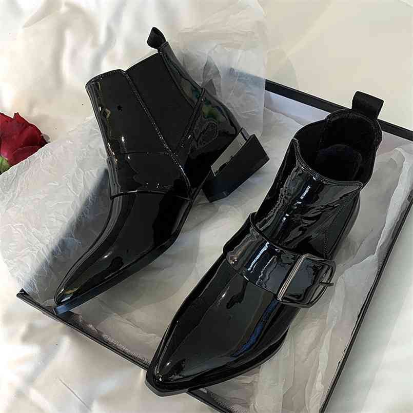 

Fashion Ladies High Heels Boot Autumn Early WInter Shoes Elegant Ankle Black 4cm A2937 210826, Bright skin black