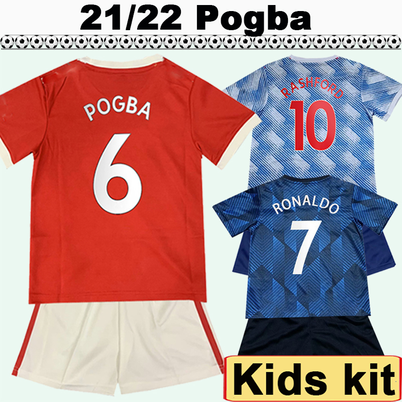 21 22 Pogba Ronaldo Kit Kit Kit de football Soccerys Rashford Mata Fred Martial Lingard Matic B. Fernandes Accueil 3ème Shirts Football Enfant ma