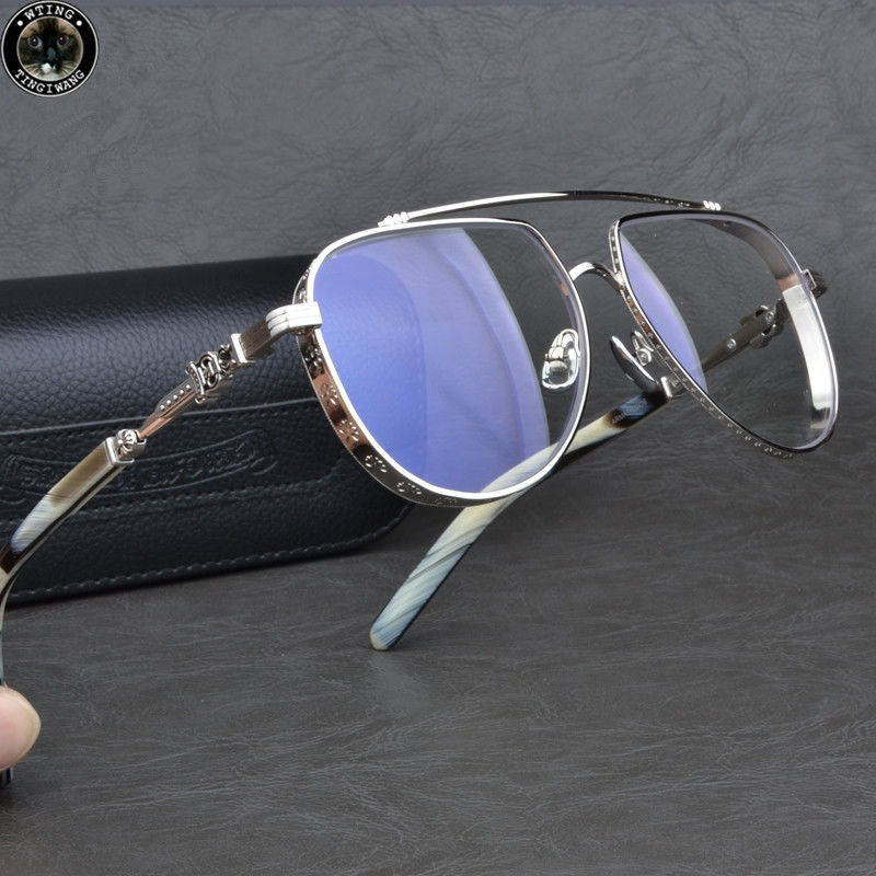 

New crosin spectacle frame, women's large frame, 925 silver spectacle frame, men's wide edge, big face, thin driving myopia glasses, White;black