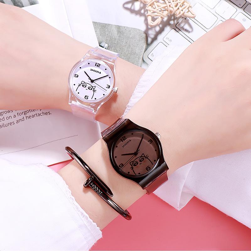 

Wristwatches Simple Art Retro Female Minority French Small Fashion Transparent Watch Strap Personality Watches, Red