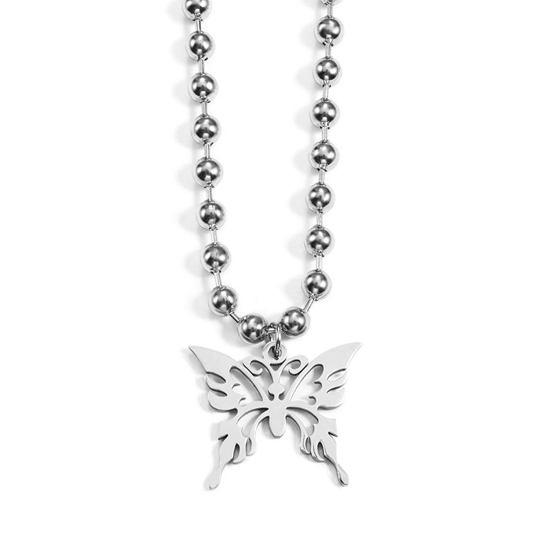 

Chains Simple Creative Personality Wild Fashion Retro Cuban Butterfly Pendant Necklace Couple Hip Hop Trend Punk Street Accessories