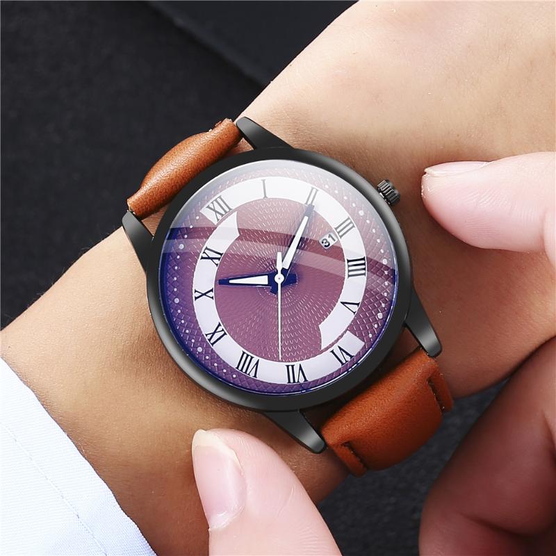 

Wristwatches Men's Creative Casual Watch Roman Scale Leather Belt Clock Quartz Fashion Gift, Z198-1