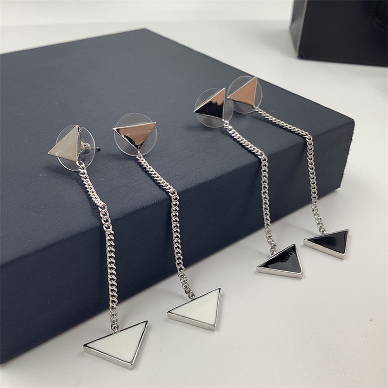 

Classic Double Triangle Earrings Long Letter Engraved Charms Hypoallergenic Silver Post Earring Women Multi Color Charm