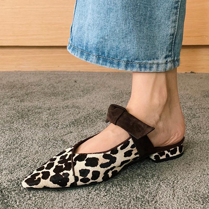

Slippers Horsehair Women Leopard Print Womens Shoes Low Heels Woman Summer Slip-on Ladies Daily Outside