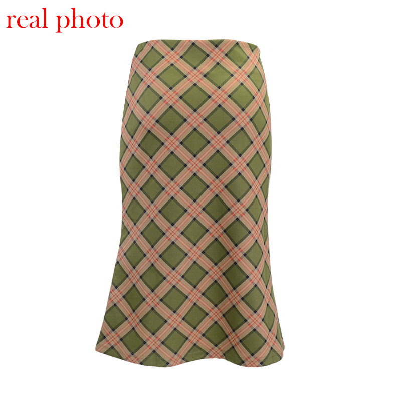 

2021allneon e-girl plaid high waist mermaid skirts women streetwear cotton long skirts chic vintage y2k style ladies bottoms summer, Black