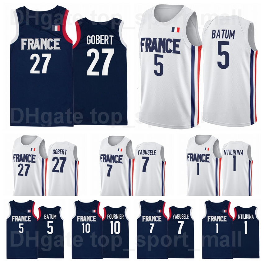 

2021 Tokyo Olympics France Basketball Jersey Rudy Gobert 27 Nicolas Batum 5 7 Guerschon Yabusele 1 Frank Ntilikina 10 Evan Fournier Vincent, With olympics patch