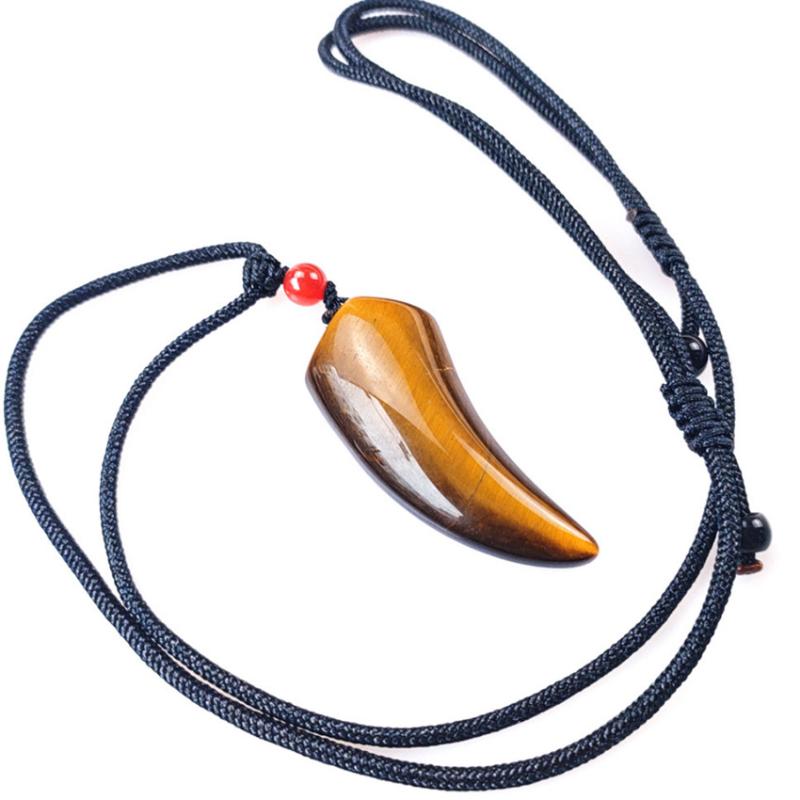 Pendant Necklaces FYJS Unique Jewelry Handmade Weave Horn Shape Natural Tiger Eye Stone Rope Chain Necklace-image-704835662