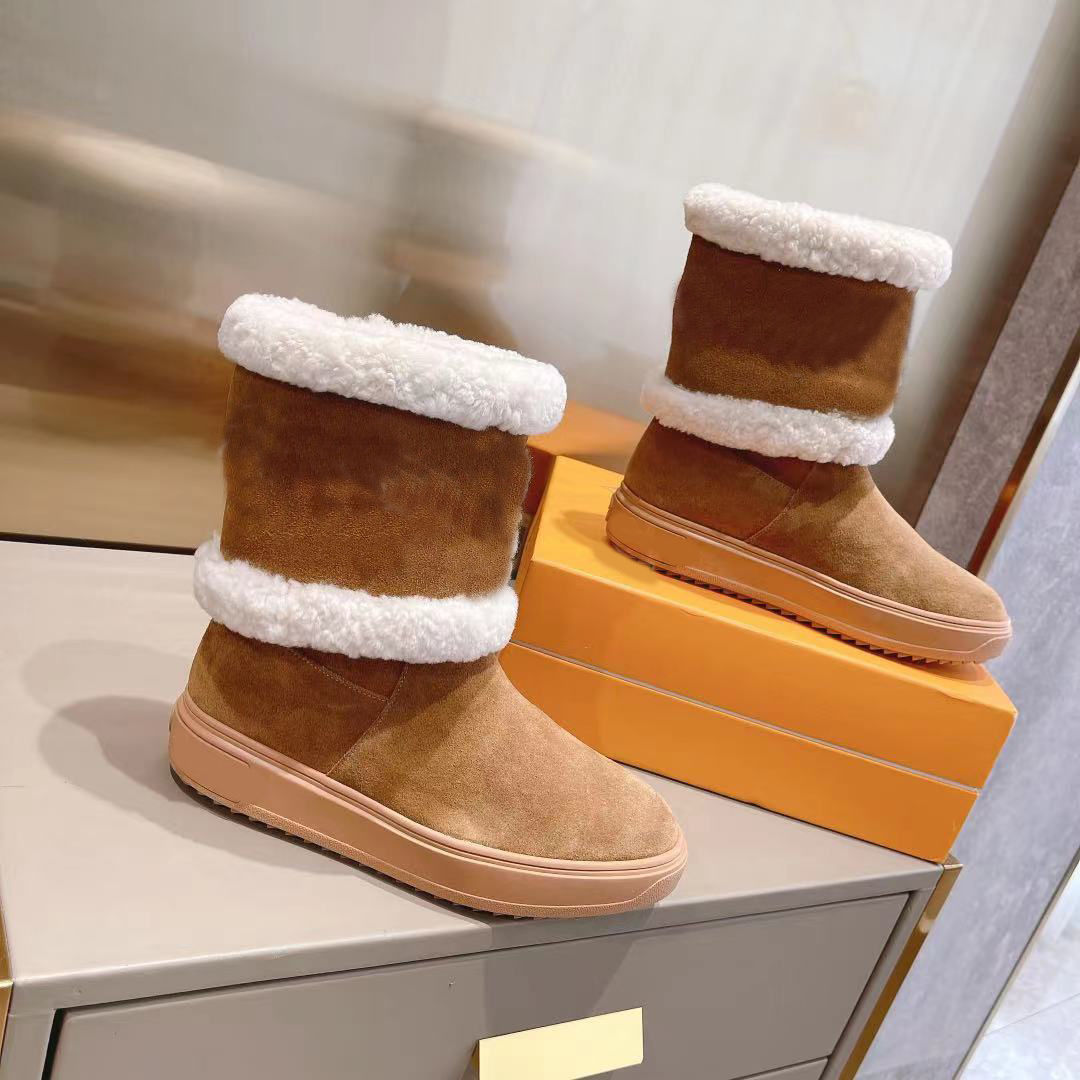 

Womens Snowdrop Flat Ankle Boots Triple Black White Brown Suede Women Fashion Platform Booties Lady Winter Snow Martin Boot outdoor Casual, Color#1