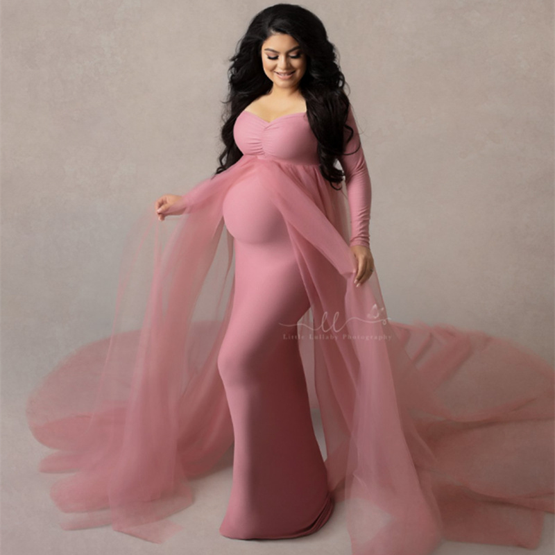 

2021 Maternity Dresses Photography Props Shoulderless Pregnancy Long Dress For Pregnant Women Maxi Gown Baby Showers Photo Shoot, Purple