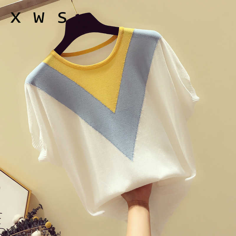

High Quality Summer European Style Women Fashion Short Sleeve O-Neck Pullover Knitted Cashmere Sweater Lady Large 210604, Blue