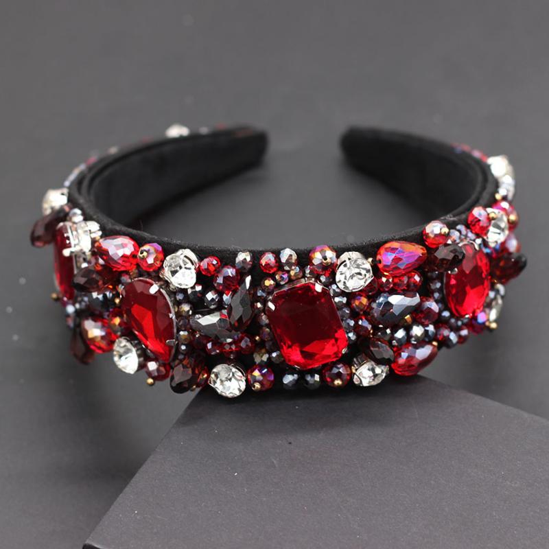 

Hair Clips & Barrettes Beautiful Fashion Ladies Headband Baroque Red Rhinestone Rice Beads Temperament Dance Show 617, Golden;silver