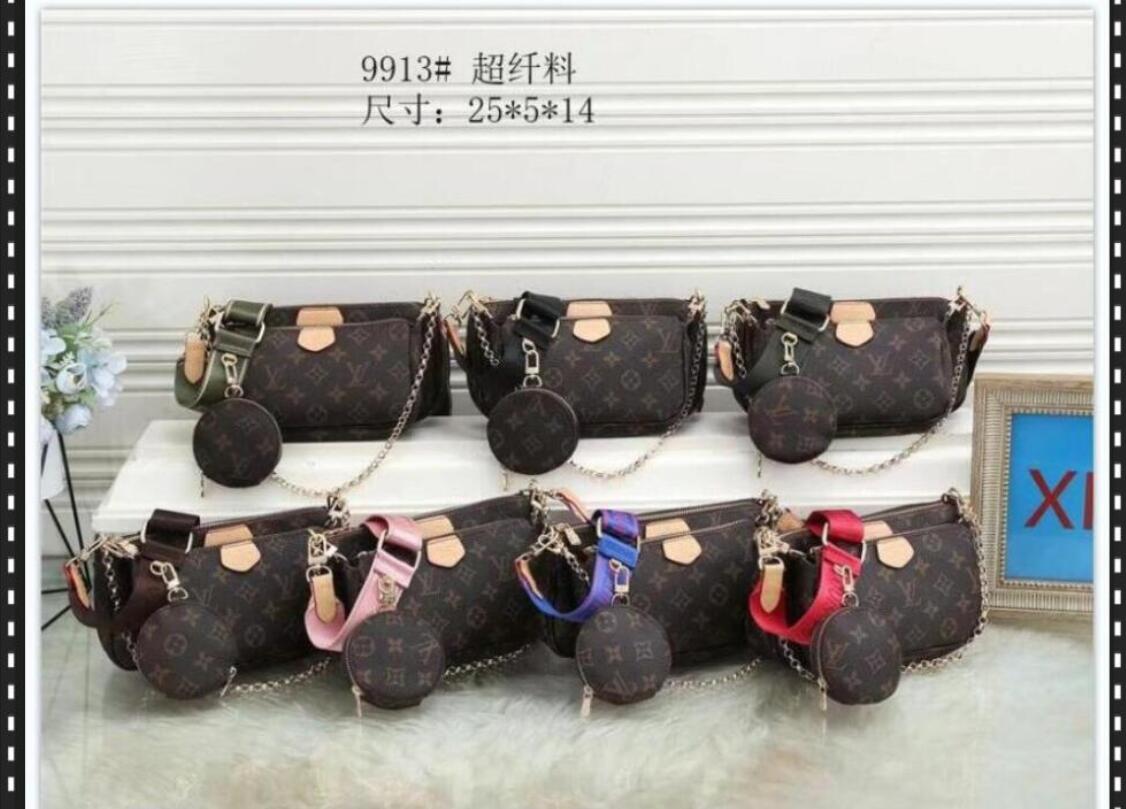 

1-21 LV LOUIS 1 VITTON 3 Piece Set Shoulder Bags Women Leather Handbags lady Evening Bag Tote Female Cosmetic Messenger bags, Red;black