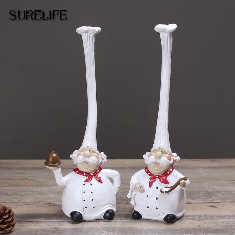 

2Pcs/Set Resin Kitchen Chef Figurine Cake Bakery Miniature Cook Statue Home Restaurant Bar Cafe Decor Decorative Objects & Figurines