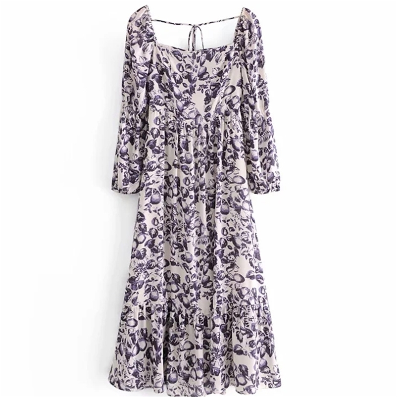 

Summer Long Dress Women Puff Sleeve Square Neck Stretchable Female Soft Casual Size L 210524, As the photo