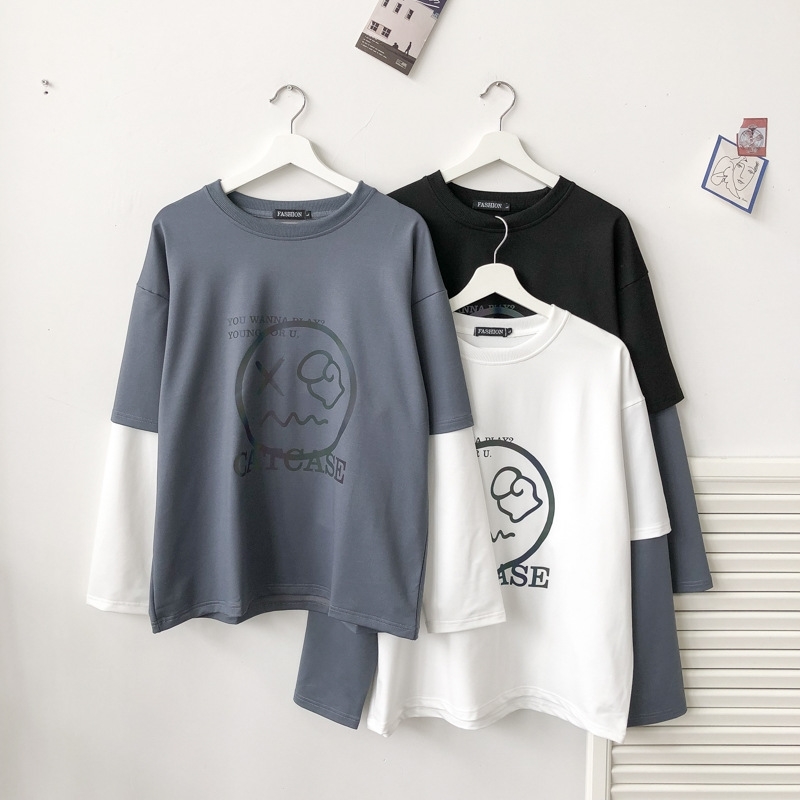 

Autumn and winter round neck casual sweater loose two-piece upper garment jacket Korean men's fashion, Black