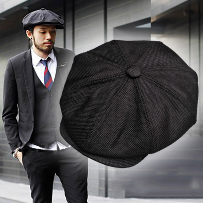 

Fitted Hat Four Seasons Mens Newsboy Hat Women Male Linen Octagonal Cap Retro Beret England Visor Big Head Cap Driver Flat Cap, Black