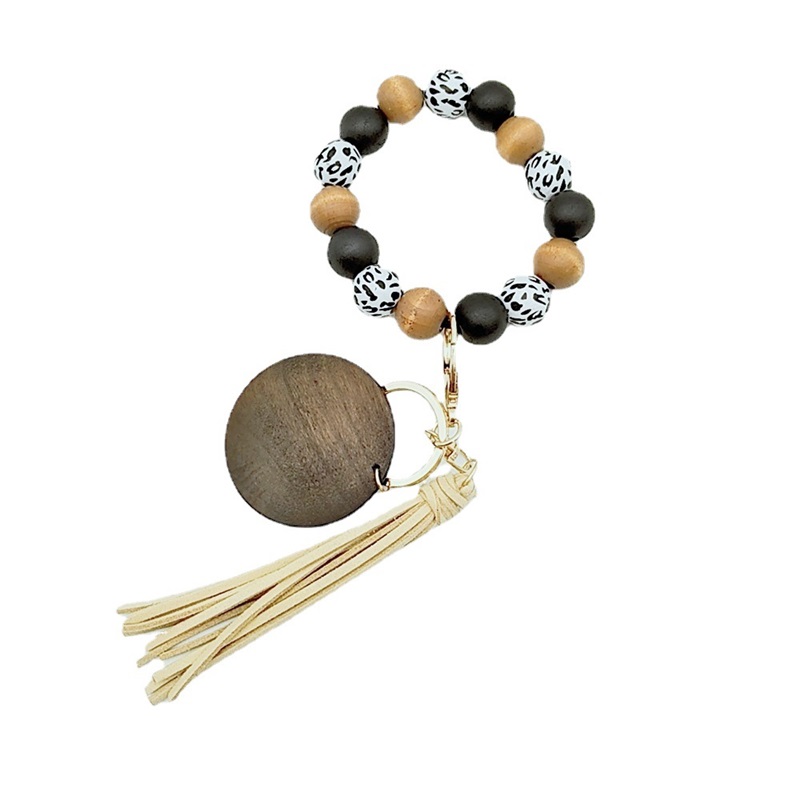 

Kimter Leopard Wood Beads Bracelet Key Ring with Tassel Circle Fashion Elastic Keychains for Lady Handbag Pendant Jewelry 2184 Q2