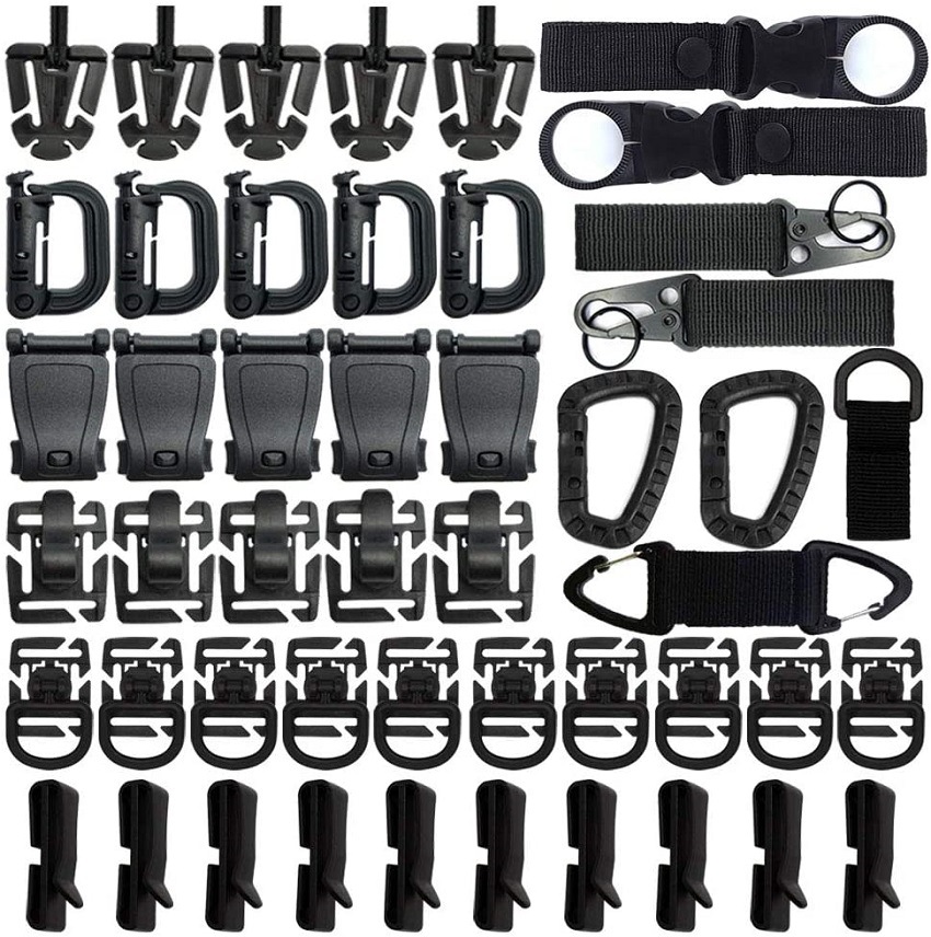 

48pcs Tactical Gear Clip Strap Molle Web Dominators Webbing Attachments Kit for Backpack Vest Belt Outdoor Hydration Tube, Multi color