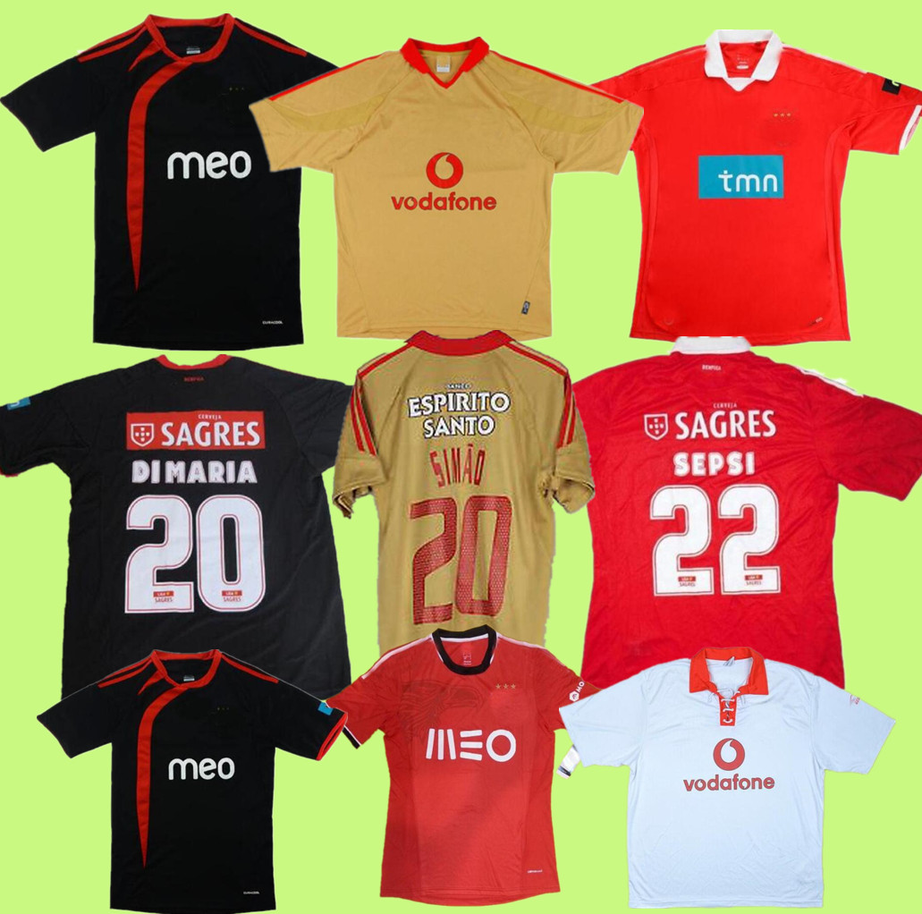 

04 05 09 10 13 14 benfica retro soccer jersey 2004 2010 2013 2014 Nuno Gomes Matic Simao DI MARIA Rodrigo AIMAR CARDOZO David Luiz Miguel classic Vintage football shirts, Black