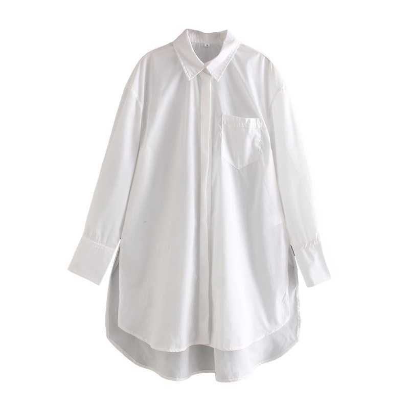 

Elegant Women Turn Down Collar Shirts Fashion Ladies Solid White Loose Tops Streetwear Female Chic Oversize Long Blouses 210527