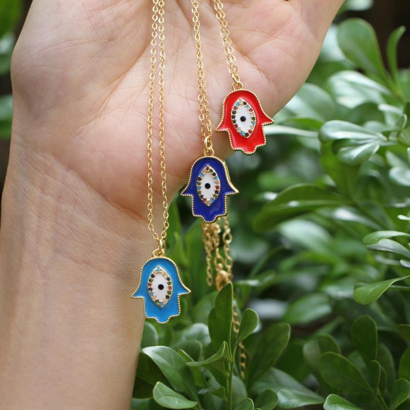 

Pendant Necklaces Fashion Gold Color Copper O-Chain Jewelry Enameled Hand Micro Pave Rainbow CZ Cubic Zircon For Women Gift