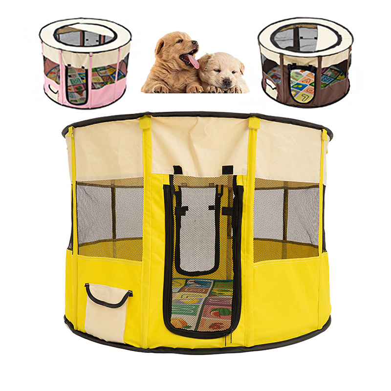 

Outdoors Dog Cat House For Sma arge Dogs Breathabe Portabe Dog Tent Fodabe Dogs House Round Pet Paypen, Brown