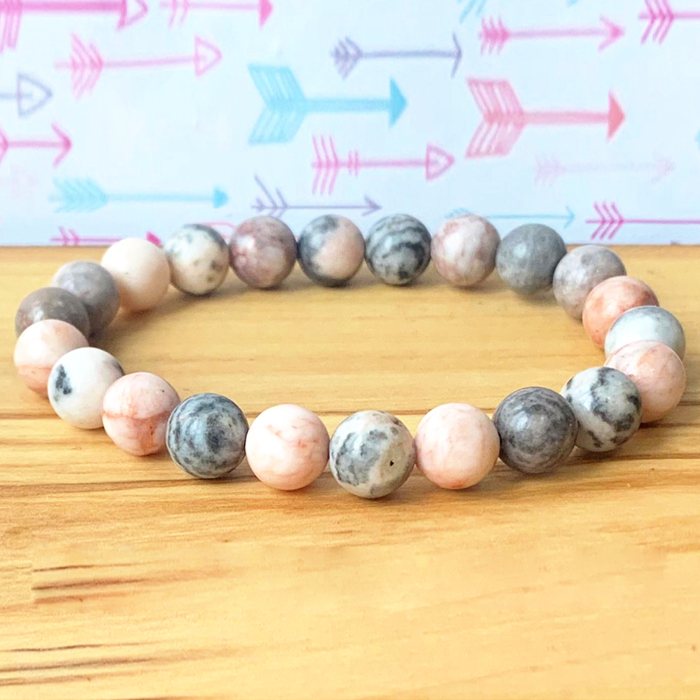 

MG1202 Pink Zebra Jasper Wrist Mala Bracelet High Quality Natural Stone Beaded Bracelet Women`s Heart Chakra Jewelry, Black