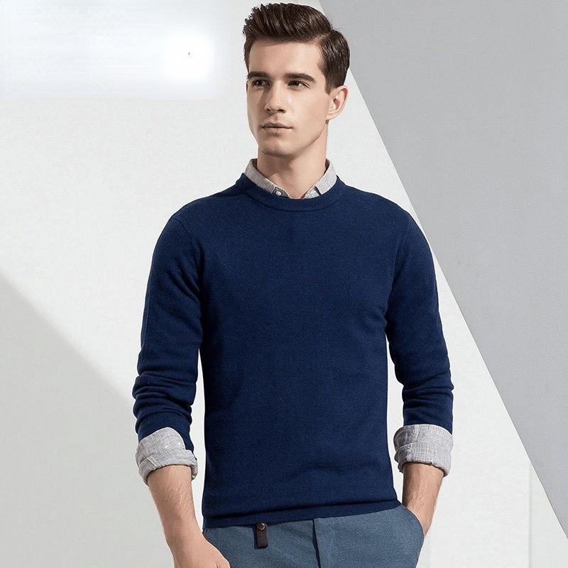 

Men's Sweaters Woolen Sweater Men 's Round Neck Pullover Knitted Bottomed Thin Elastic Thread, White;black