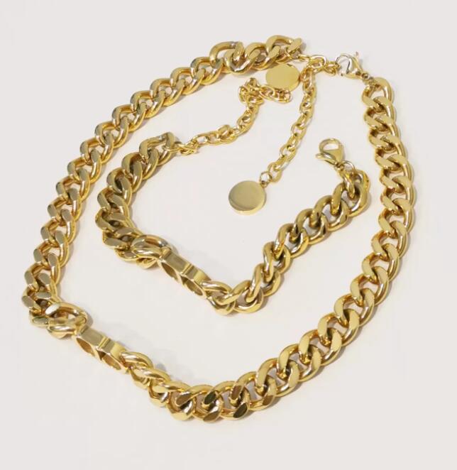 

Chains Fashion stainless steel letter 14k gold cuban link chain necklace choker bracelet for mens and women lovers gift hip hop jewelry With BOX cjeweler3