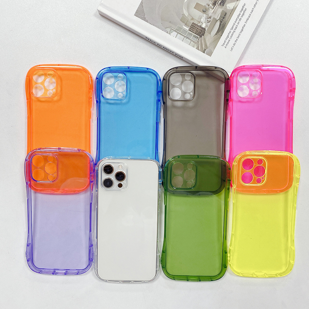 

Fluorescence Slim Waist Transparent Shockproof TPU Phone Cases for iPhone 12 11 Pro Max Mini XR XS X 8 7 6 Plus, Black(moq:20pcs a model a color)