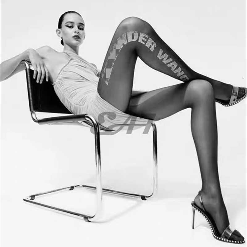Luxury Socks Hosiery Dress Mountain King aw show Paris home thin letter silk stockings flocking sexy scratch proof pantyhose black silk summer-image-734688739