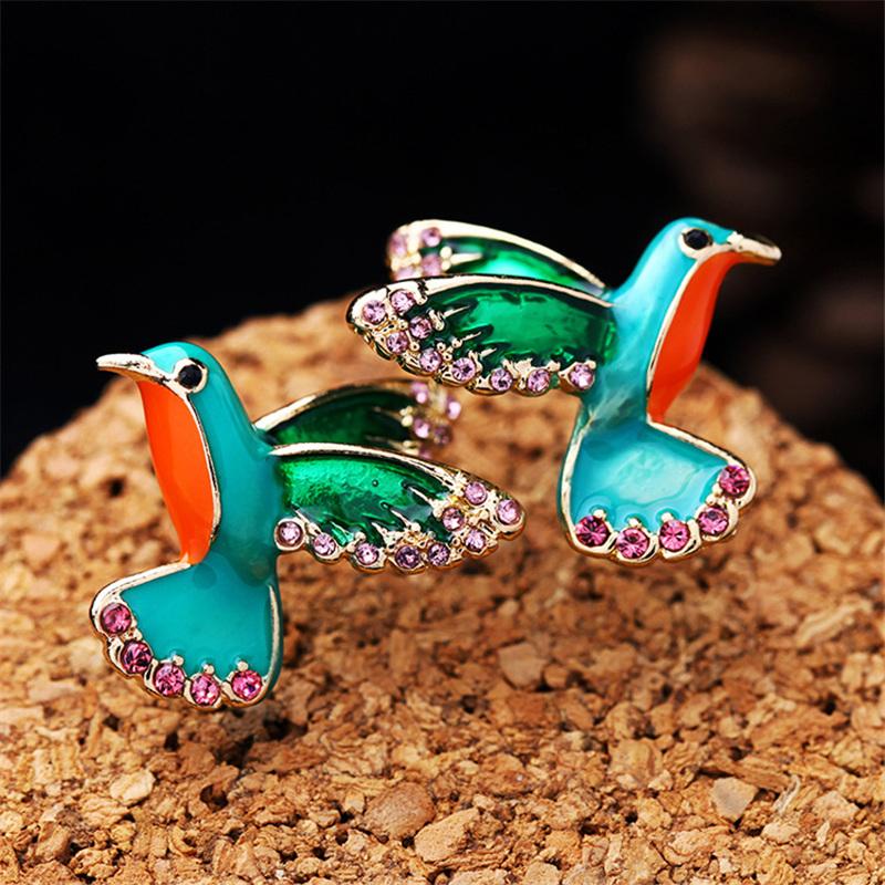 Stud 2021Exquisite Crystal Little Bird Earrings Design Women Enamel Glaze Fashion Jewelry Accessories-image-705869813