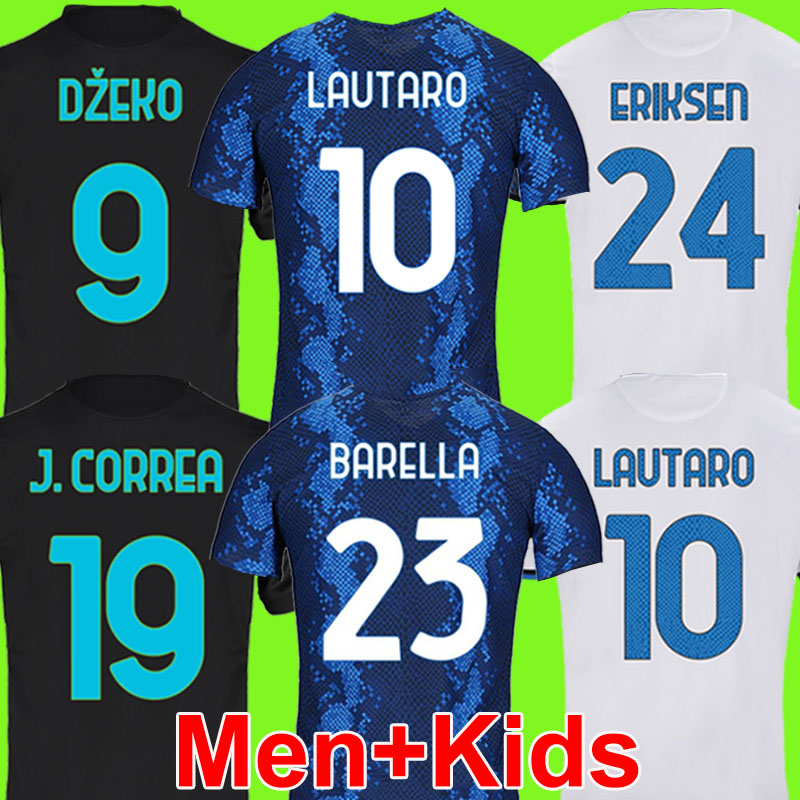 

BARELLA soccer jersey VIDAL LAUTARO ERIKSEN ALEXIS DZEKO CORREA inter 21 22 football shirts 2021 2022 uniforms men + kids kit away third 3rd black tops, 21/22 home kids