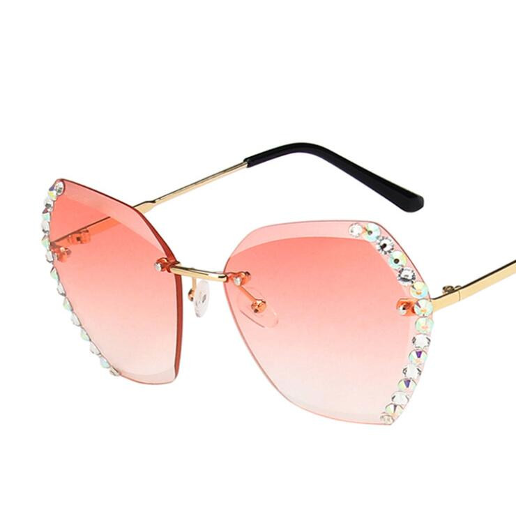 

Fashion rimless diamond sunglasses trending European and American polygonal beach female personality ocean piece gradient color glasses