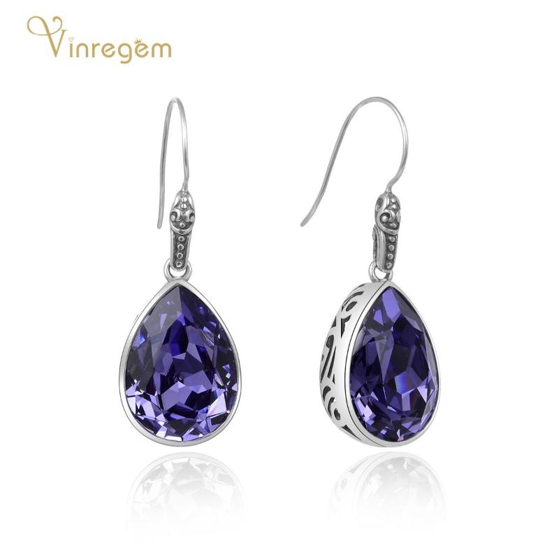 

Dangle & Chandelier Vinregem 100% 925 Sterling Silver Pear Cut Amethyst Gemstone Wedding Engagement Party Luxury Drop Earrings Fine Jewelry