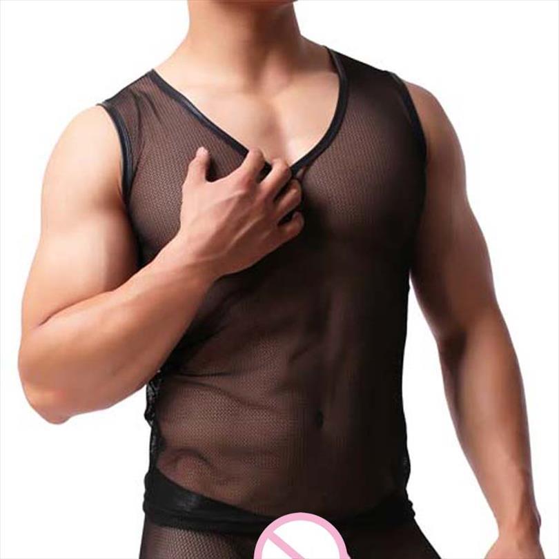 

mesh vest male men hollow out summer transparent thin tank for see through base, White;black