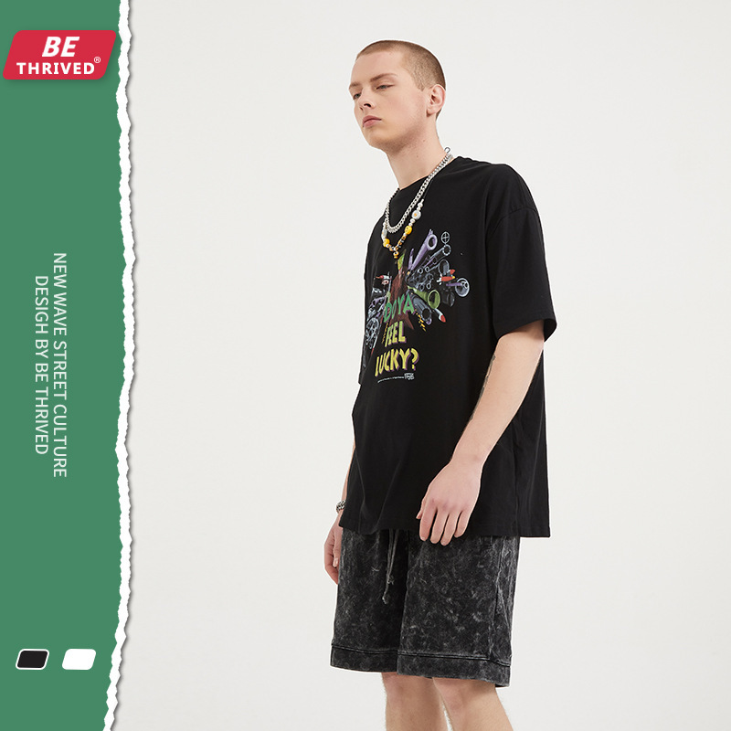 

be men's wear new disguised geek print loose short sve hip hop high street fashion t-shirt men's wear, White;black
