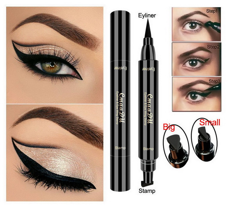 

CmaaDu Double Winged Eyeliner for Beginners Angle Brush Eyeliners Pen Makeup Stamp Eye Liner Big and Small Easy to Wear Black Eyes Pens, Mix both