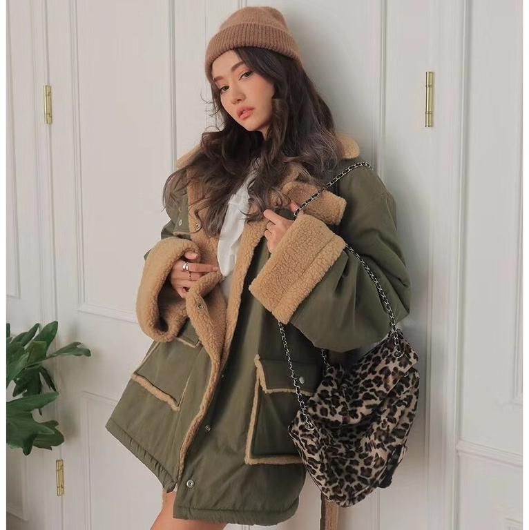 

Women's Down & Parkas Keep Warm Fleece Linning Patchwork Loose Coat Winter Streetwear Casual Long Sleeve Thick Jacket Ladies Quilted, Beige