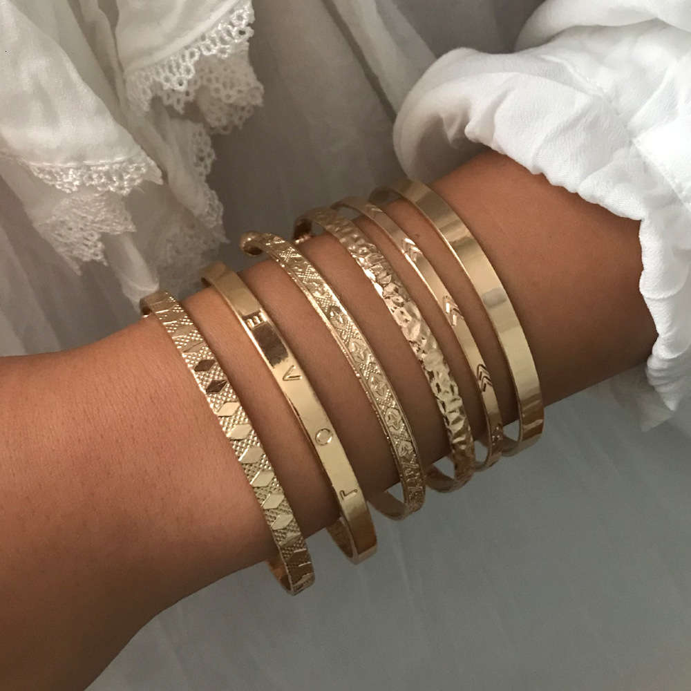 

Hand catenary Jewelry punk style multi-layer spiral love opening Bracelet Set, Golden;silver
