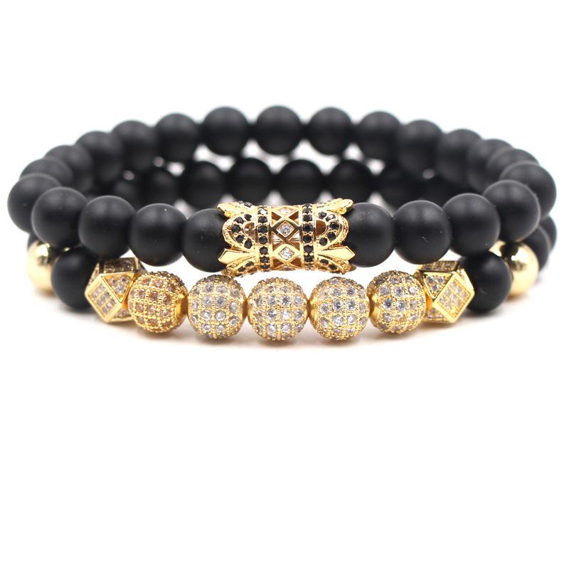 

Beaded, Strands Impregnated Zircon Bend Tube 8mm Micro Black Stone Statue Of Buddha Pearl Bracelet Bracelets For Women Men Jewelry Feminina