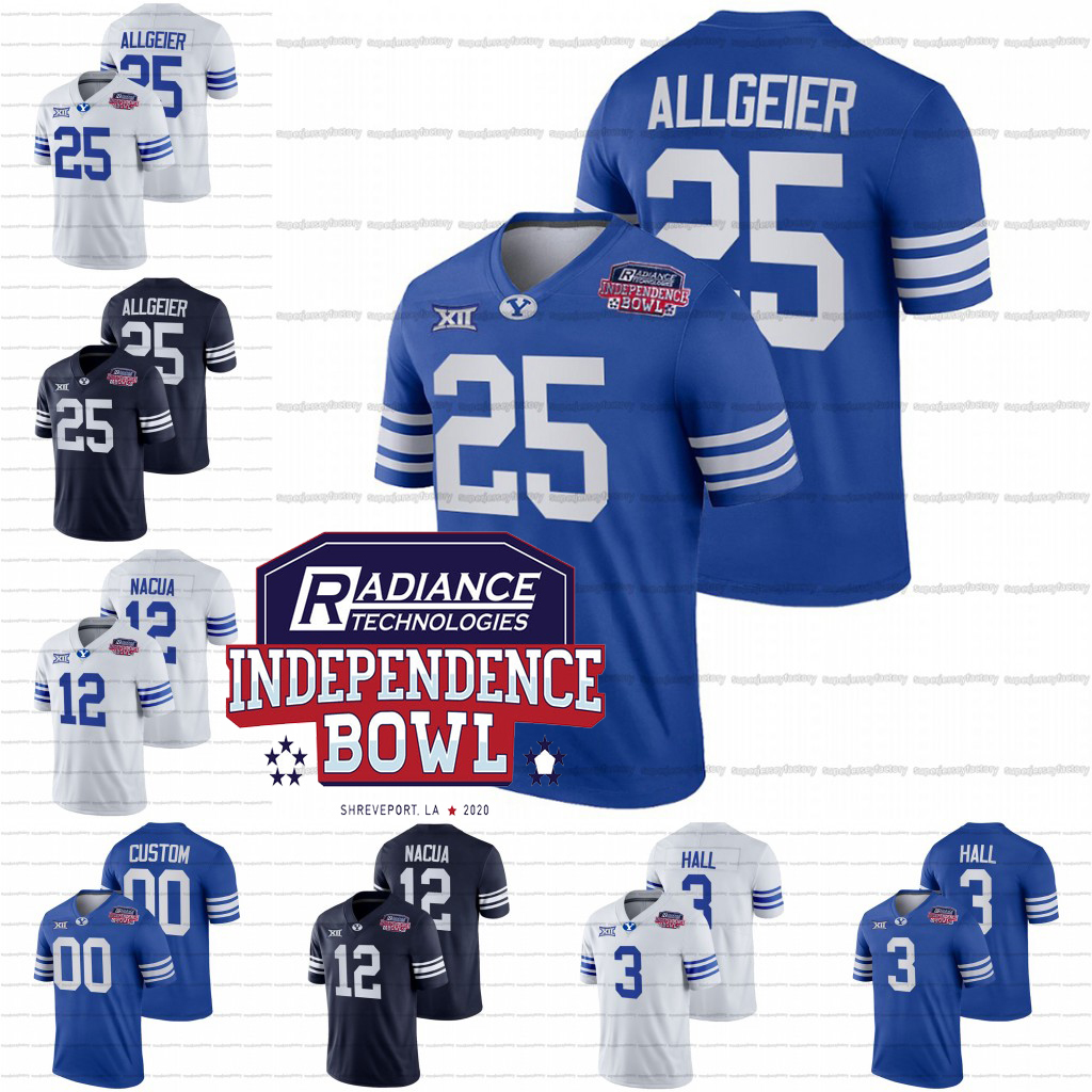 

BYU Cougars Jersey 2021 Independence Bowl NACC Football Custom Jaren Hall Tyler Allgeier Puka Nacua Zach Wilson Troy Warner Tristen Hoge Jake Oldroyd Isaiah Kaufusi, Navy mens s-xxxl