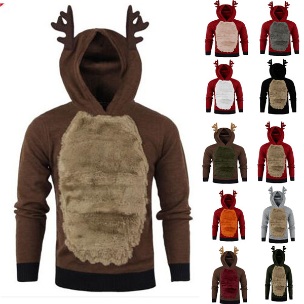 

Mens Hoodies Sweatshirts Sweater Christmas Women Men Elk Ear Funny Sweaters Pullovers For Christmas Party Hooded Jumper Couple Family