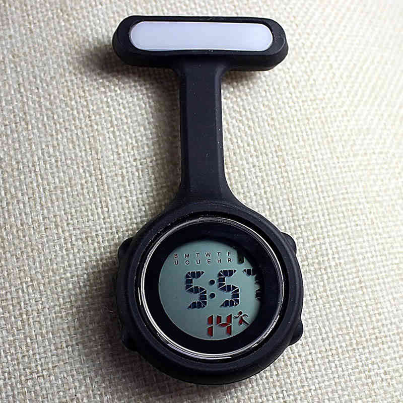 

Digital Nurse Watch Fashion Silicone Medical es Lapel Doctor Brooch Pocket TT@88, Black