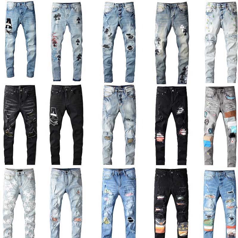 

Style Designer Jeans For Man Amirl Skinny Stretch Mens Biker Rock Revival Motorcycle Jogger Capri Denim Urban Black Flare Luxury High Waist, Blue